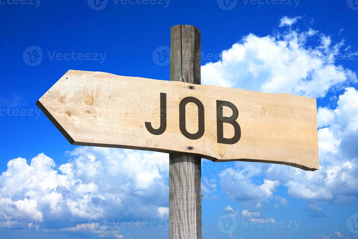 Job - Wooden Signpost with one Arrow, Sky with Clouds in Background photo