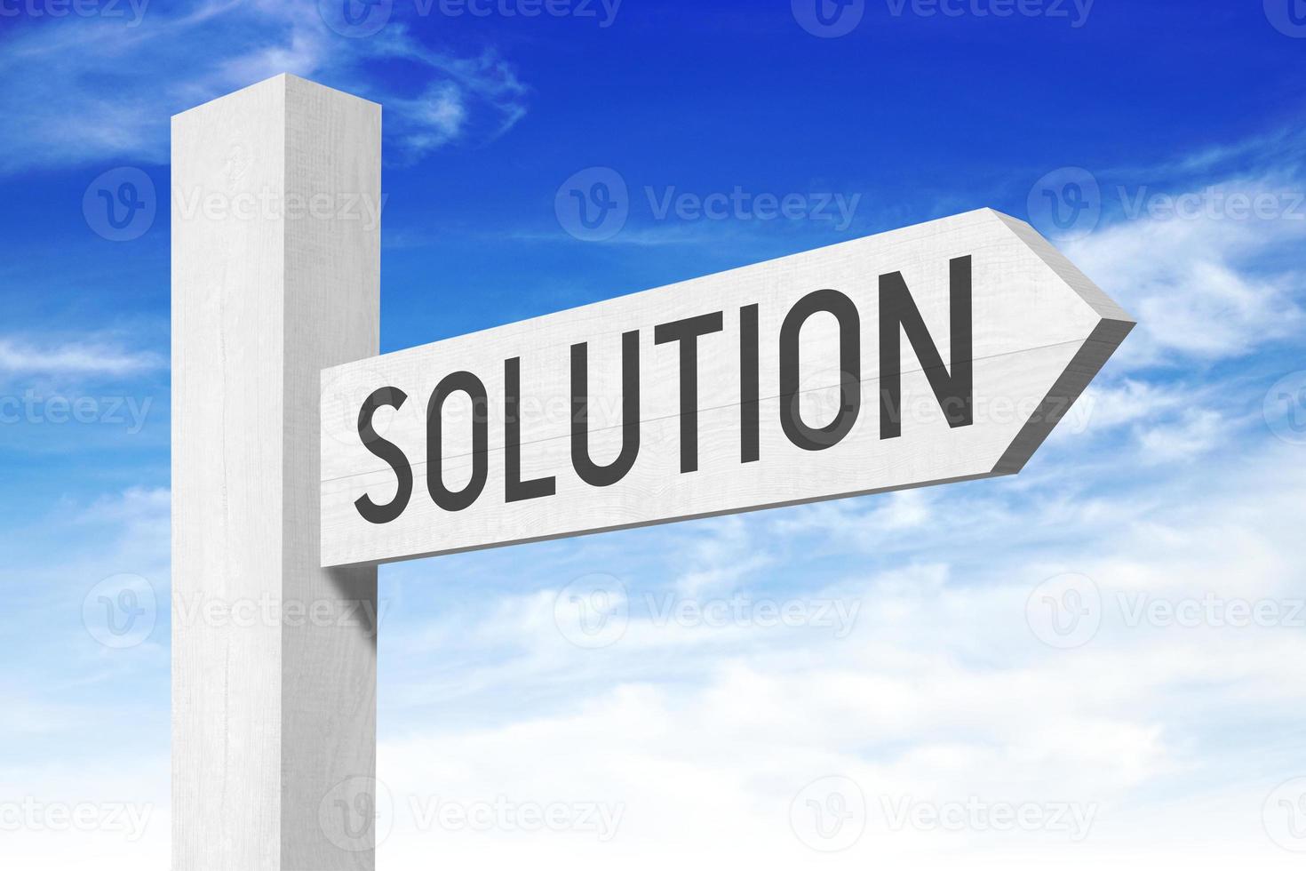 Solution - White Wooden Signpost with one Arrow photo