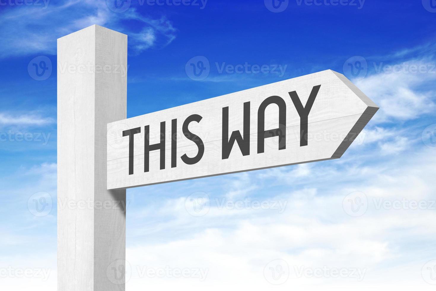 This Way - White Wooden Signpost with one Arrow photo