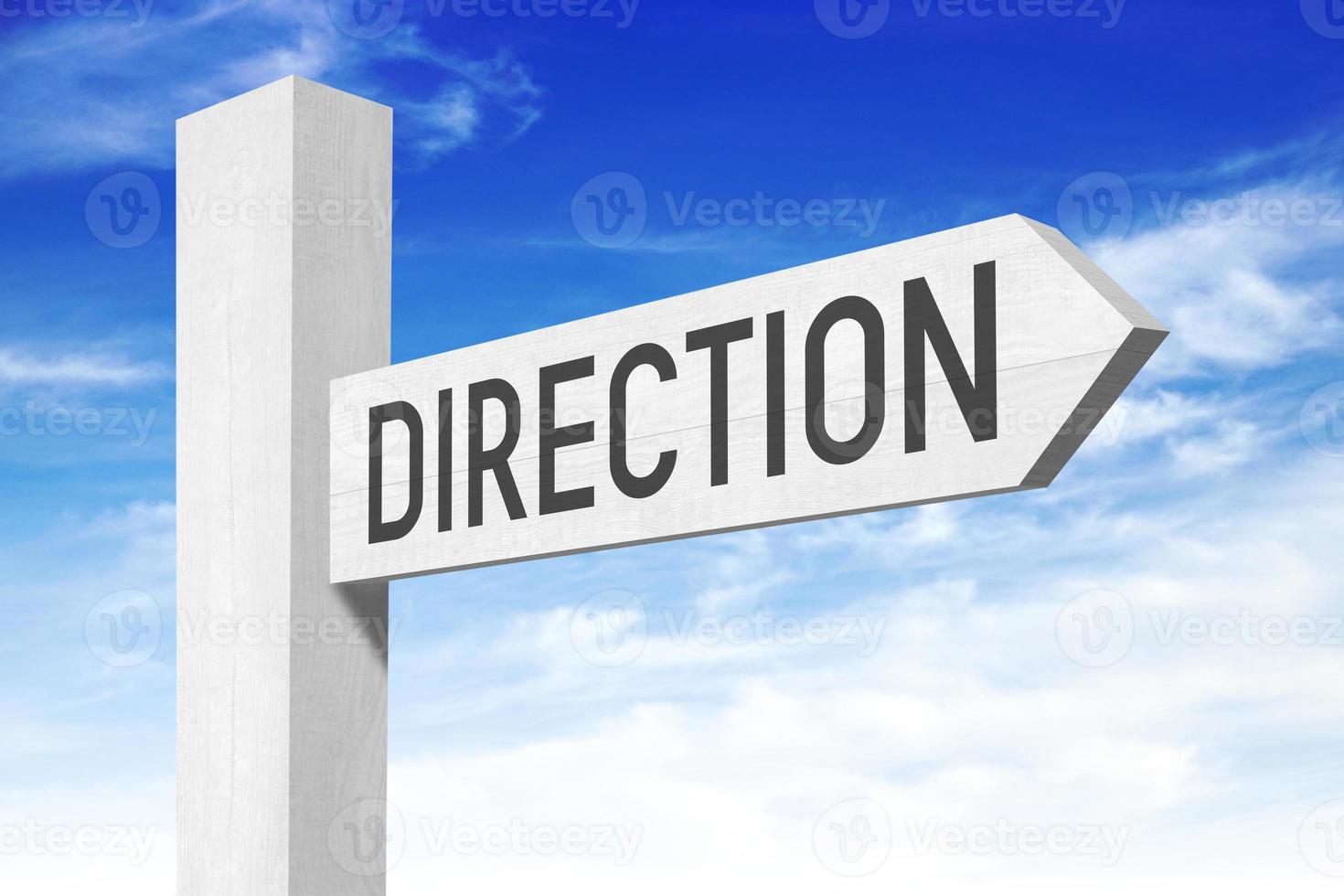 Direction - White Wooden Signpost with one Arrow photo