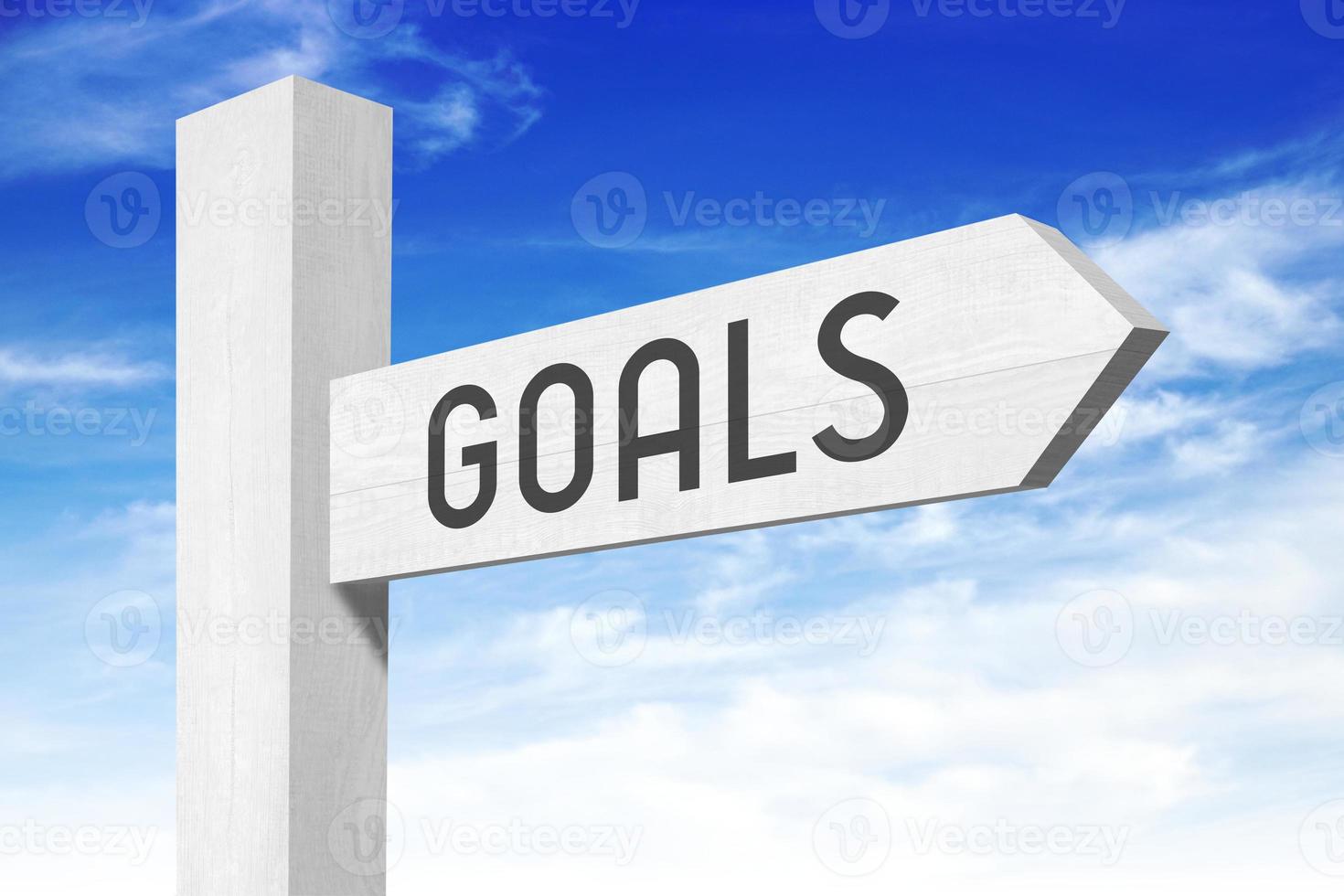 Goals - White Wooden Signpost with one Arrow photo