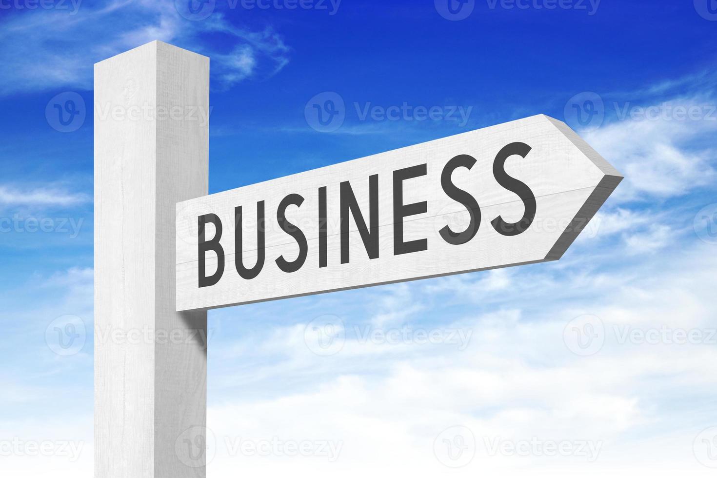 Business - White Wooden Signpost with one Arrow photo