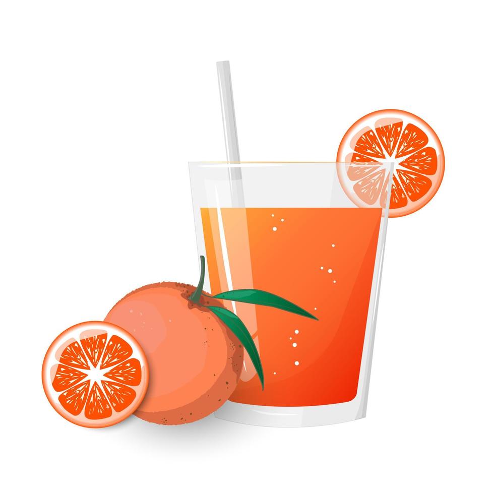 A glass of grapefruit or orange juice, tangerine. Natural fresh squeezed juice. Healthy diet. The design concept of a web page,advertising,cafe,menu. Vector illustration