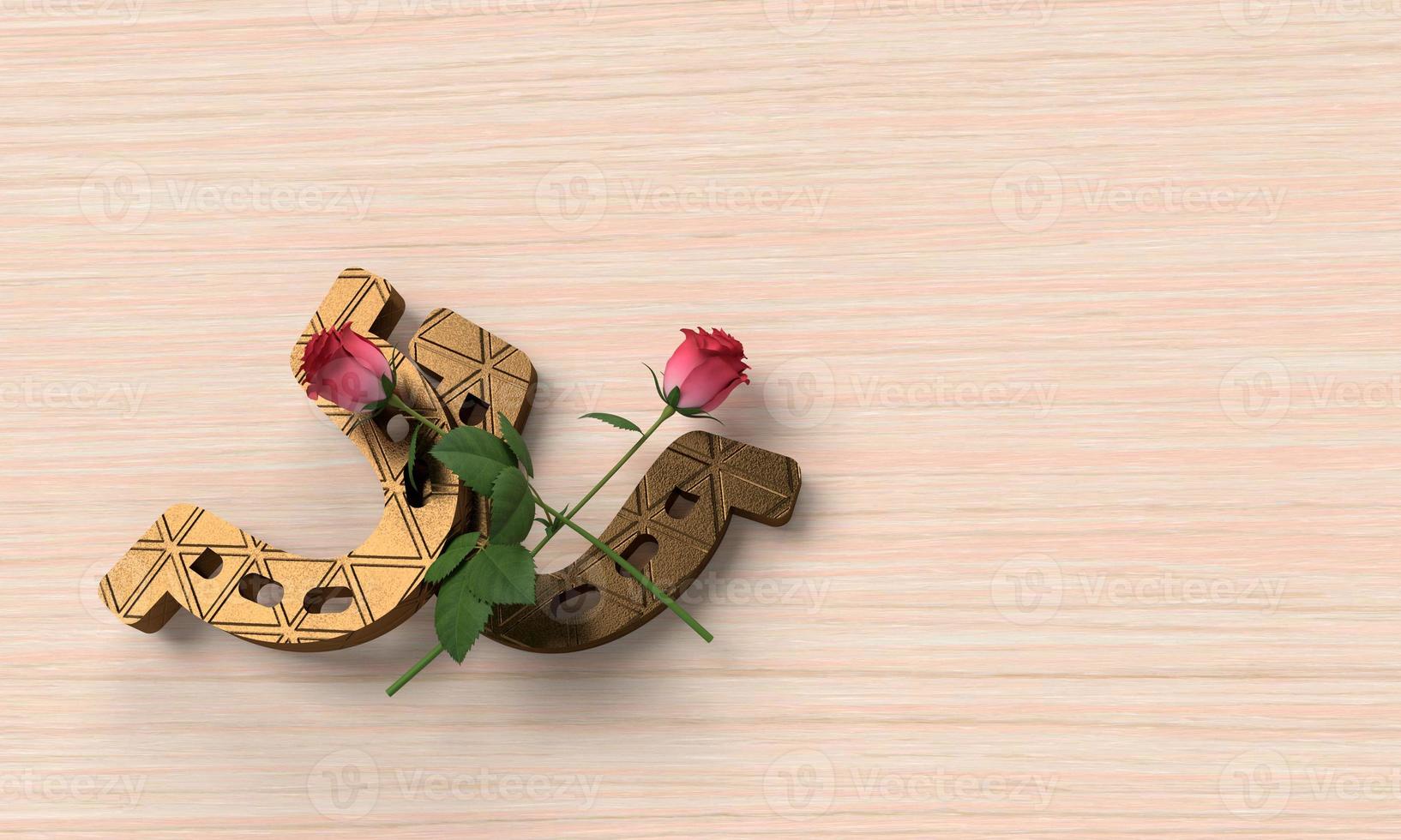 horseshoe rose red pink color symbol kentucky day sport horse jockey race derby racing animal rider track competition running speed fast churchill gamble horseback wooden copy space concept.3d render photo
