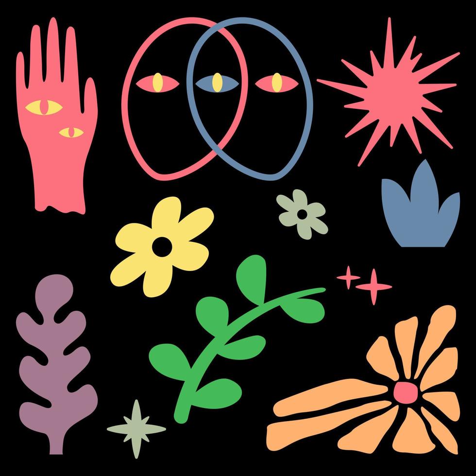 Flower fun shape boho element sticker hand, plant, sun, pattern, clip art template isolated editable vector