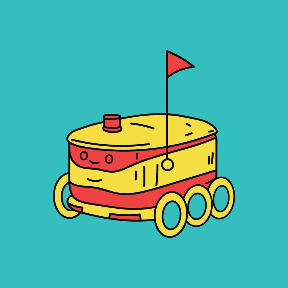 A cartoon of a Robot food delivery icon flat design Vector illustration. Food safe and good delivered by robot.