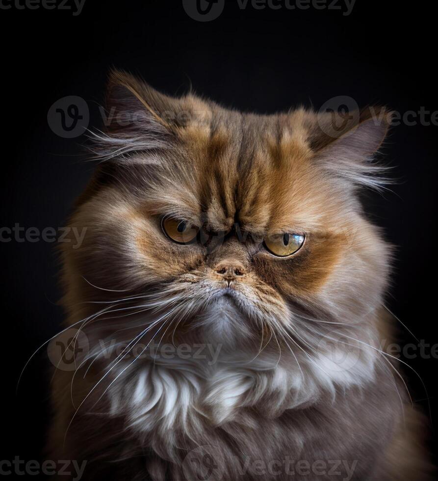 Grumpy Persian Cat on Black Background photo