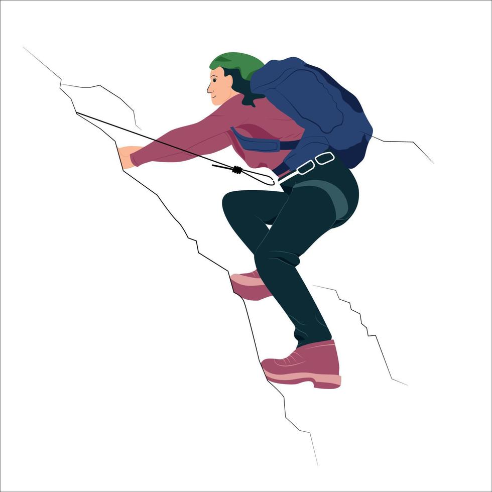 trepador molesto a escalada un nieve montaña con cuerda vector ilustración diseño