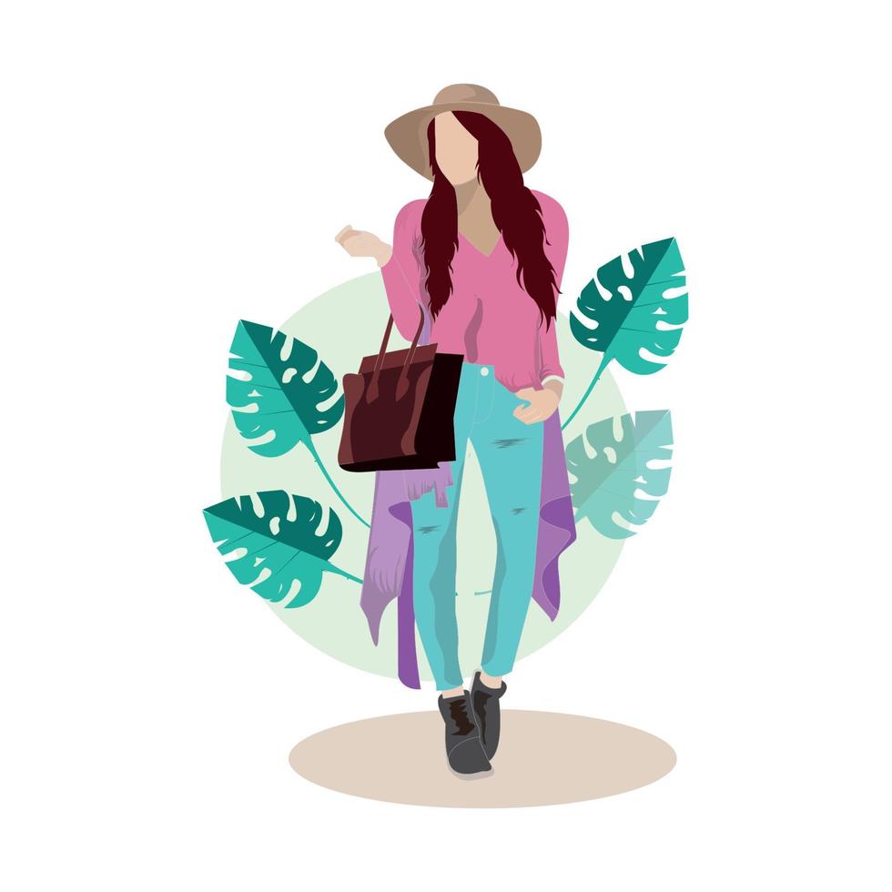 Fashionable girl shopping flat vector illustration design