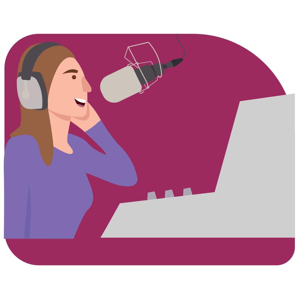 Girl recording new song in studio flat vector illustration design