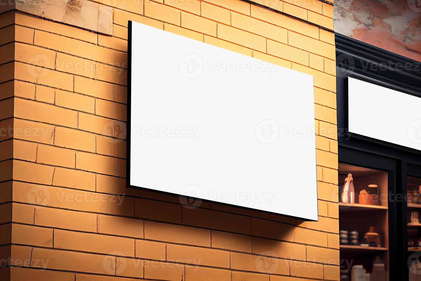 Outdoor store banner signage mockup - signboard for shop, store, restaurant in urban ambient photo