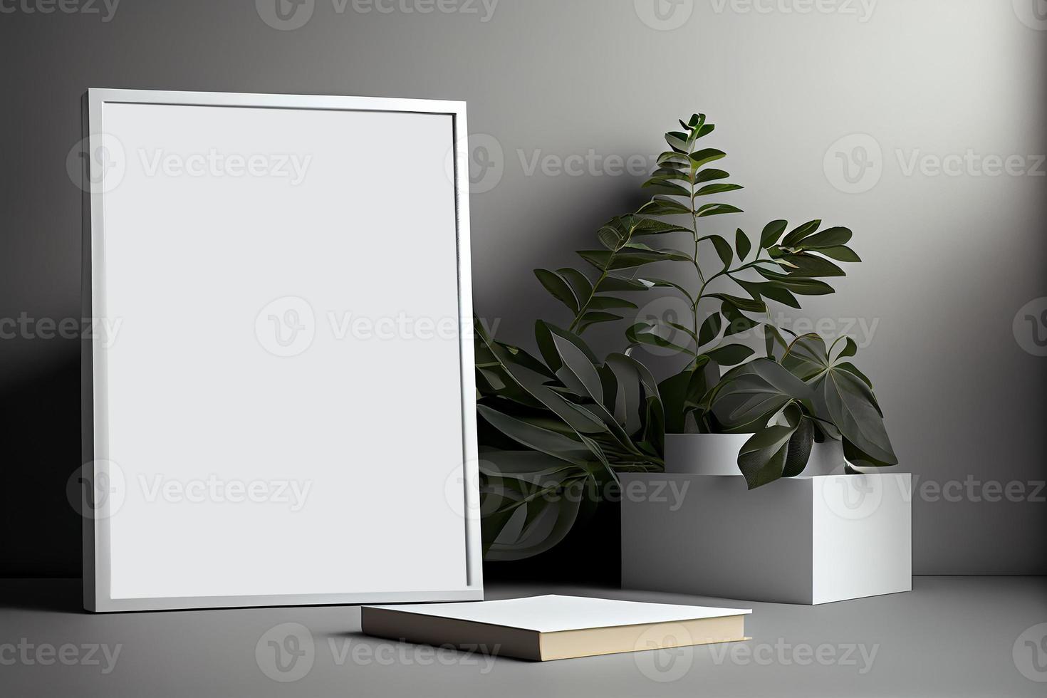 Home interior poster mock up with vertical frame - wall mockup interior. Wall art. 3d illustration. photo