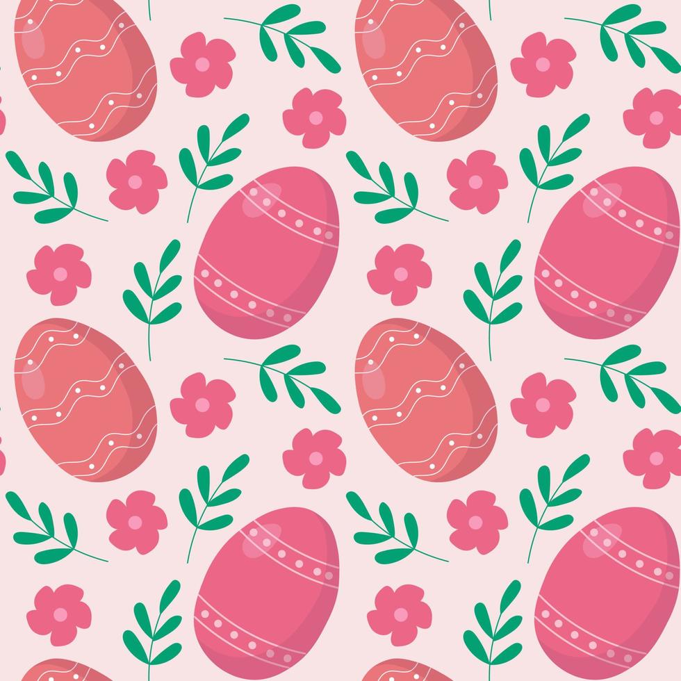 Pattern seamless with pink Easter eggs, flowers and brunches. Happy easter holiday elements. Spring easter pattern design for postcard, wrapping paper, textile, wallpaper. vector