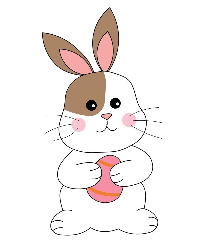 Easter Bunny. Rabbit with a pink egg in its paws. Illustration vector animal for icons, stickers, postcards.