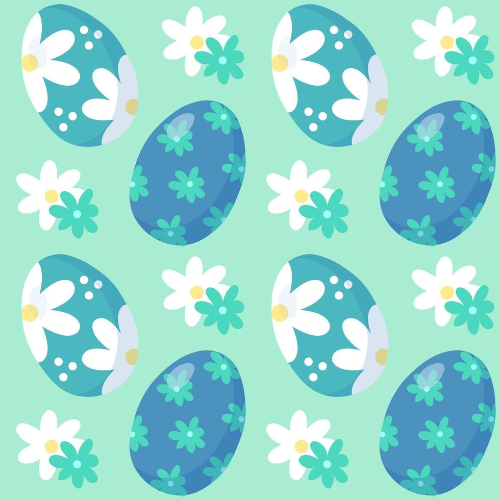 Pattern seamless with blue Easter eggs and flowers. Happy easter holiday elements. Spring easter pattern design for postcard, wrapping paper, textile, wallpaper. vector