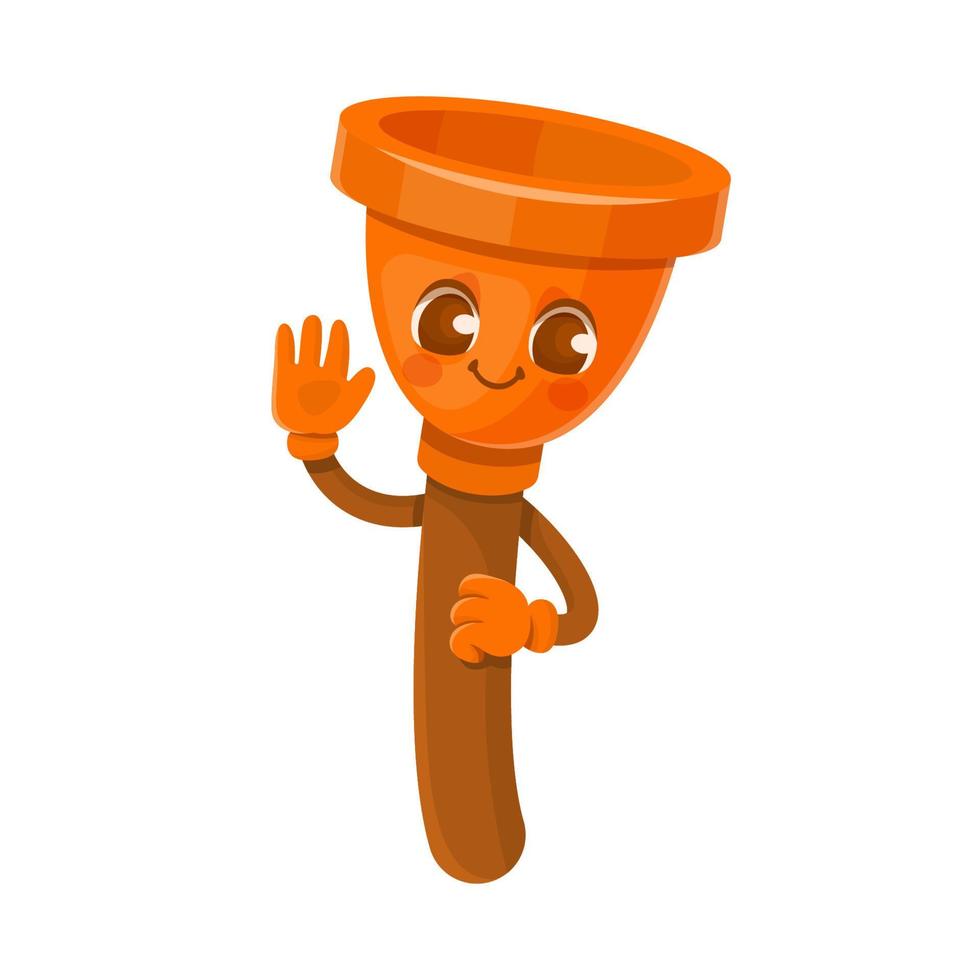 Cartoon plunger character with face on it. vector