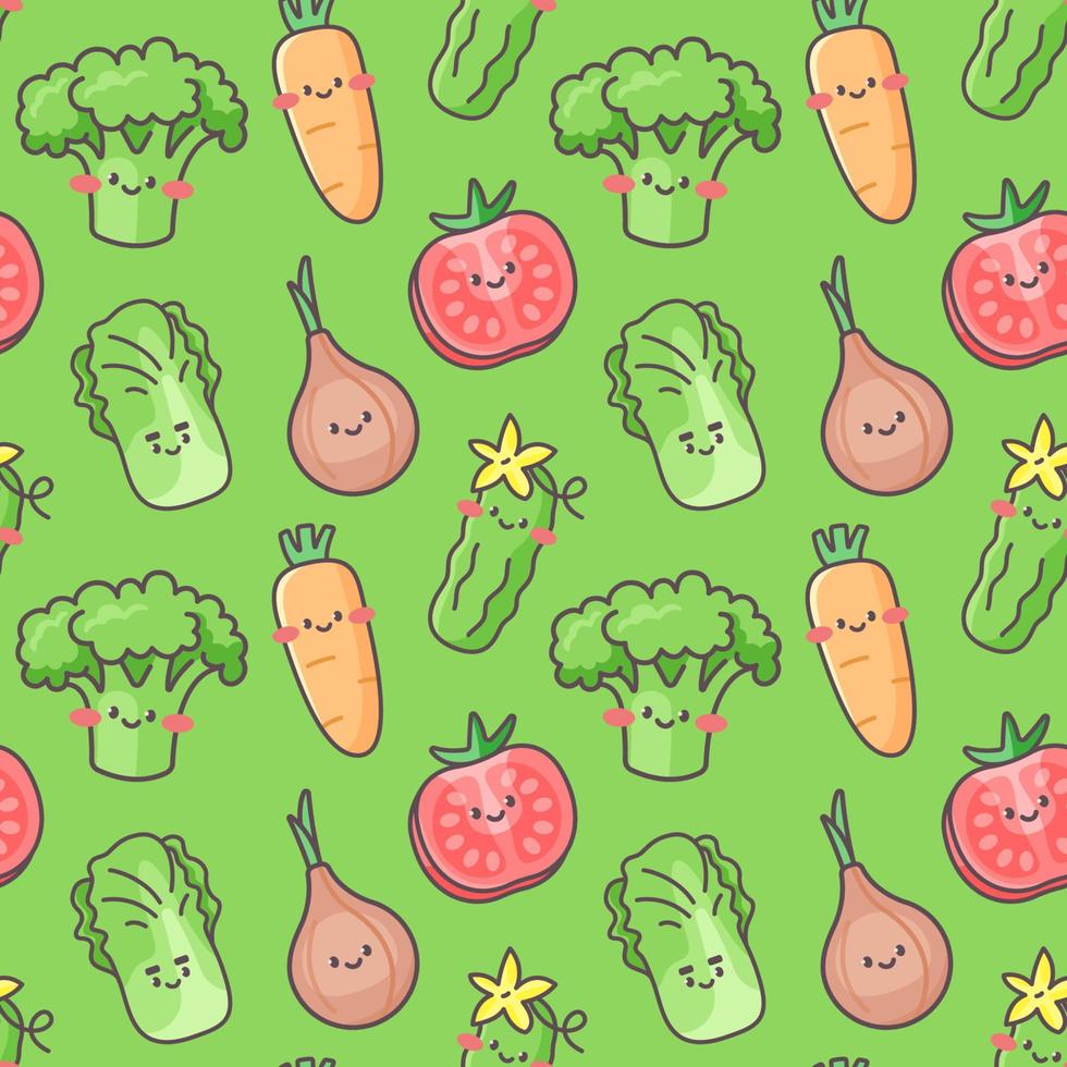 Cute vector seamless pattern with happy vegetable characters