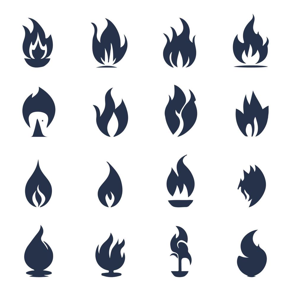 Flat flame silhouette vector illustration fire icon set