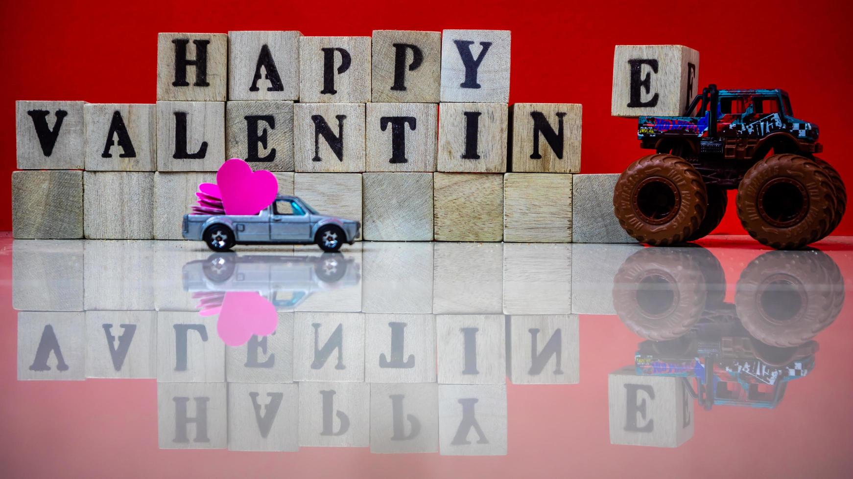 minahasa, Indonesia  January 2023, Happy valentine's day from stacked wooden blocks photo