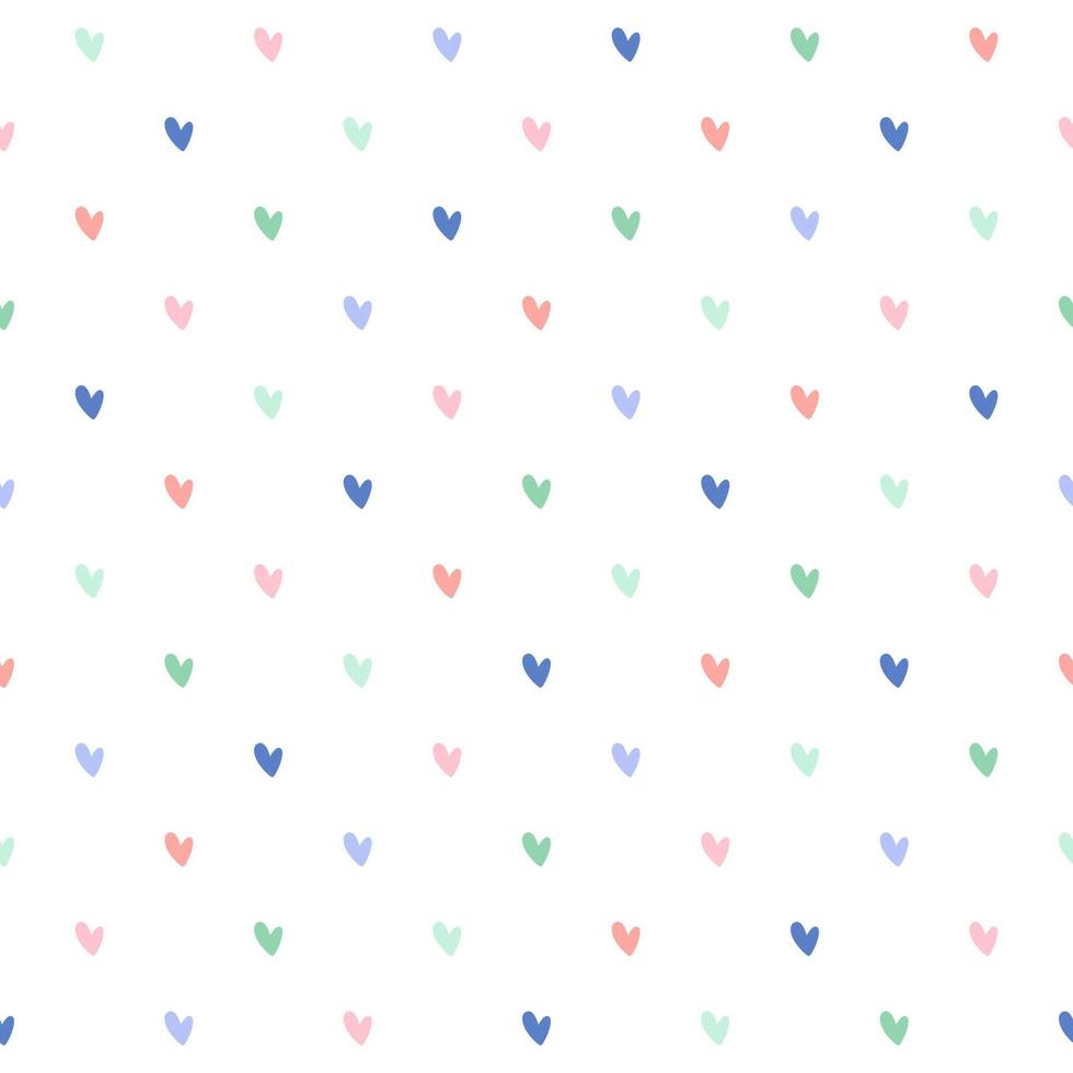 Vector seamless pattern with colorful rainbow hearts. Beautiful minimalistic background in soft colors. Cute print for baby clothes, textile, wallpaper.