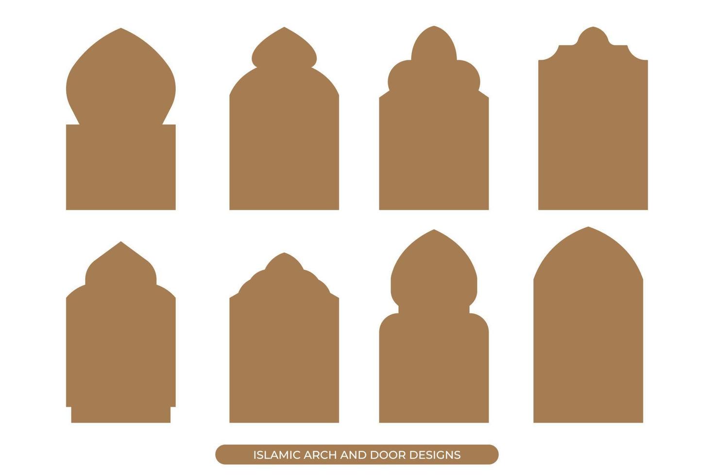 Simple Flat Islamic Arch and Door Silhouette Vector