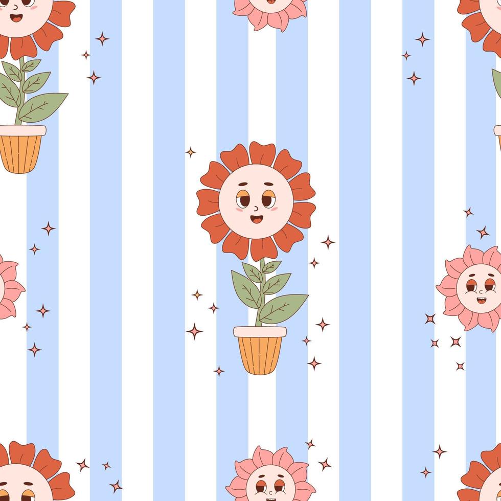 Retro seamless pattern with Groovy flower power vector