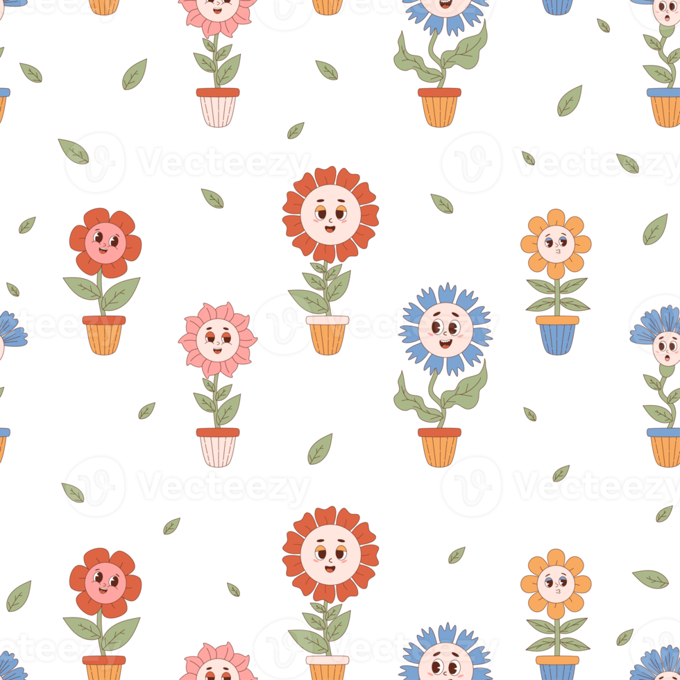 seamless pattern. Groovy flowers power png