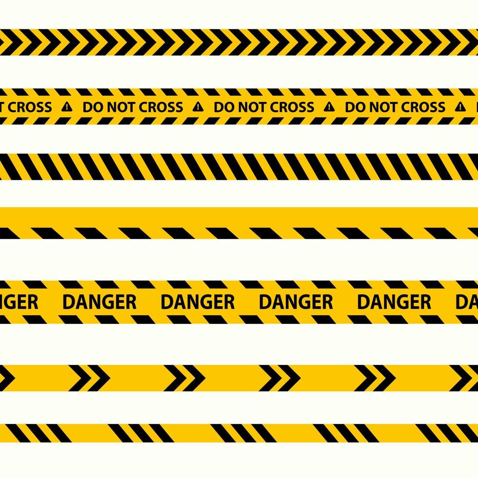 Police line, illustration of black and yellow police stripe border, do not cross, danger. vector