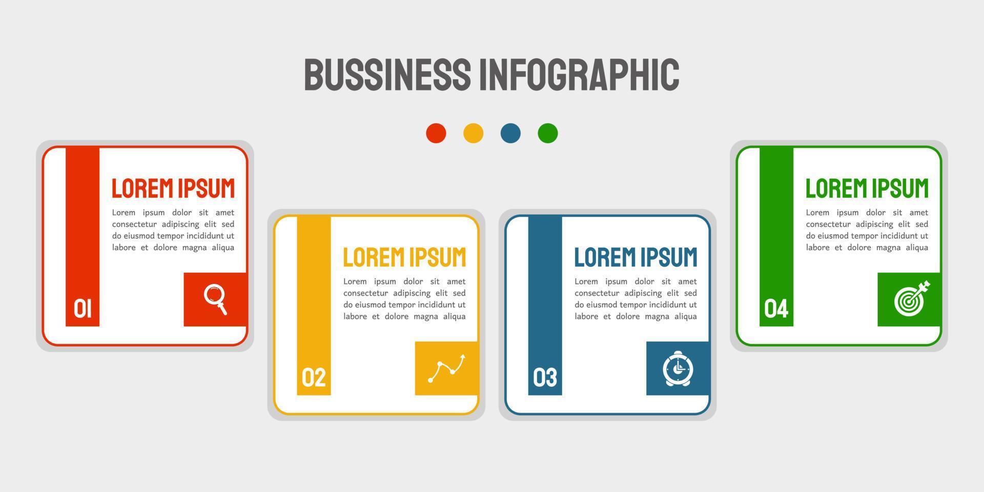 Vector business infographic design with icons and 4 options or steps. Used for presentations, workflow layout, banner, flowchart.