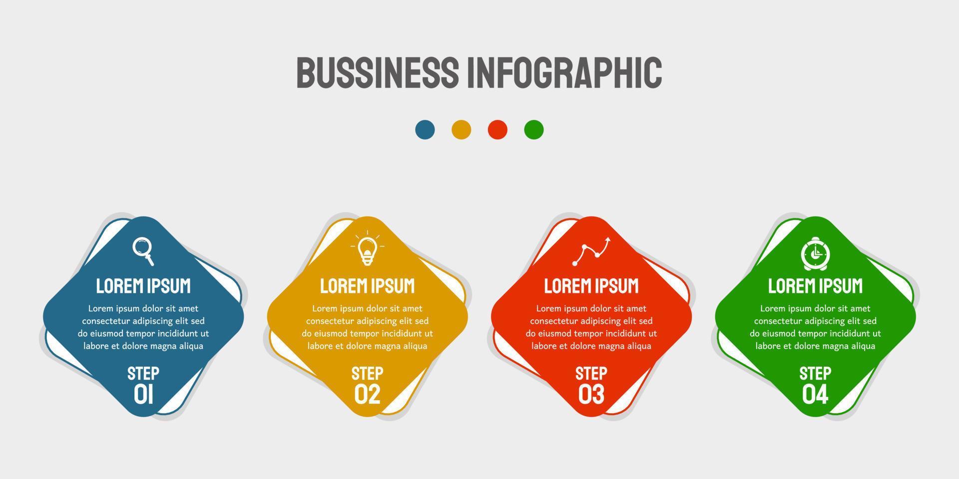Vector business infographic design with icons and 4 options or steps. Used for presentations, workflow layout, banner, flowchart.