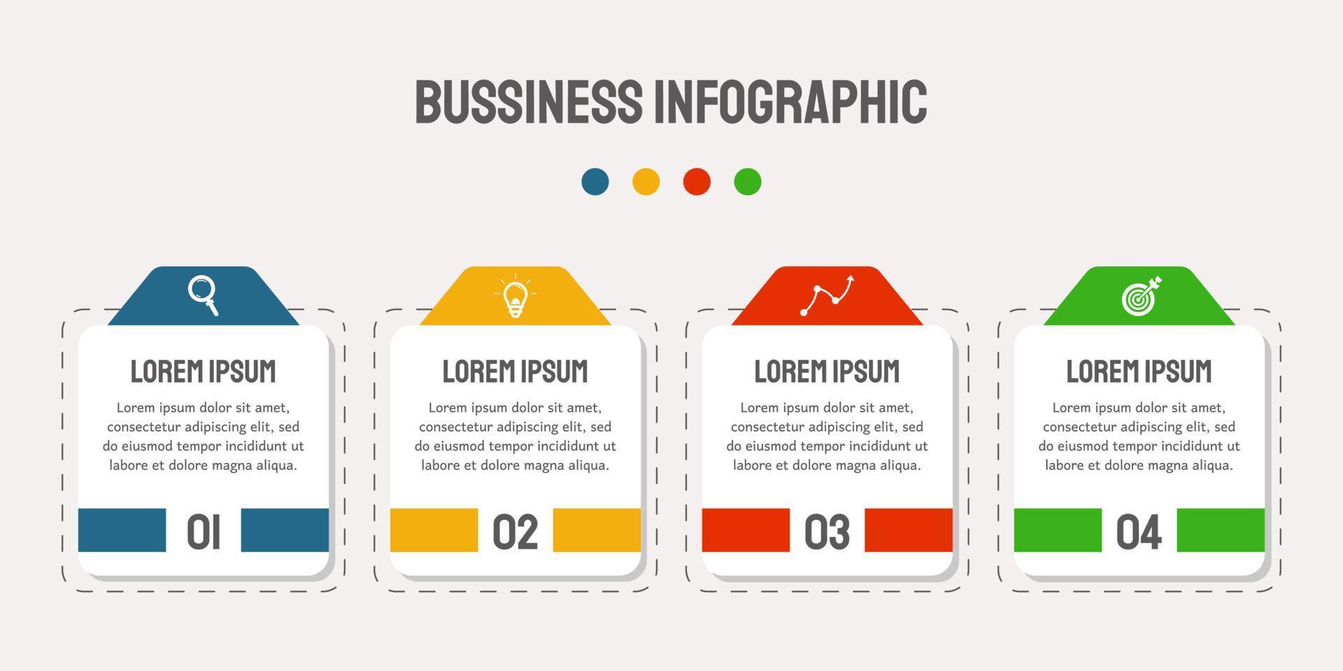 Vector bussiness infographic design with icons and 4 options or steps. Used for presentations.