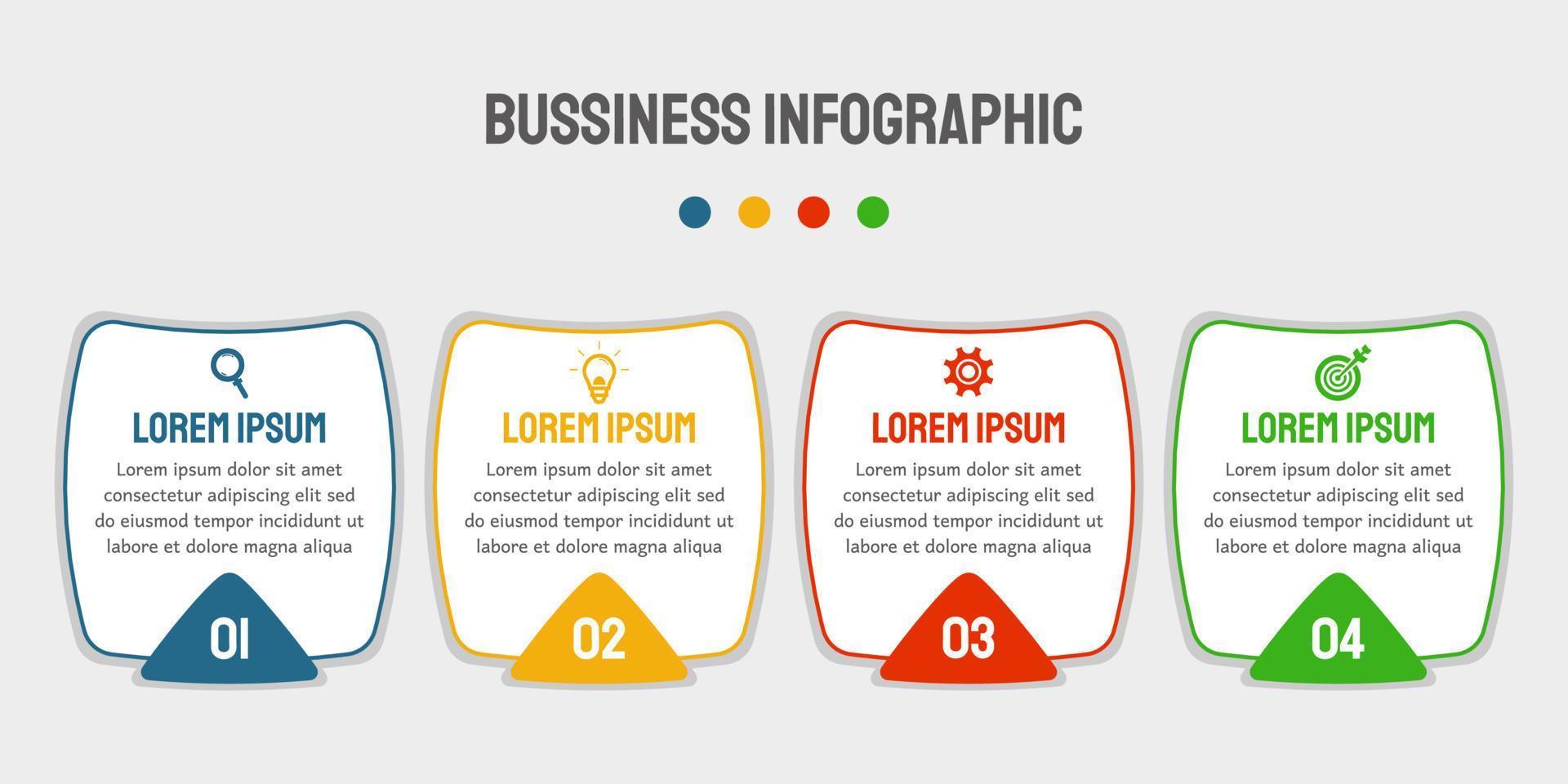 Vector business infographic design with icons and 4 options or steps. Used for presentations, workflow layout, banner, flowchart.