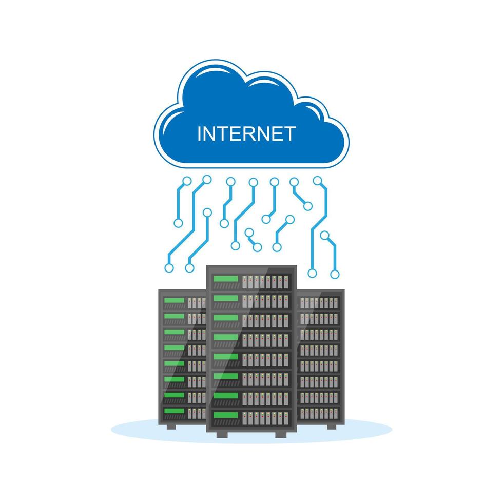 vector sencillo plano diseño de centro de datos conectar a el nube descargar y subir vía circuito línea estilo, grande datos transferir tecnología, nube informática servidor Servicio concepto blanco antecedentes