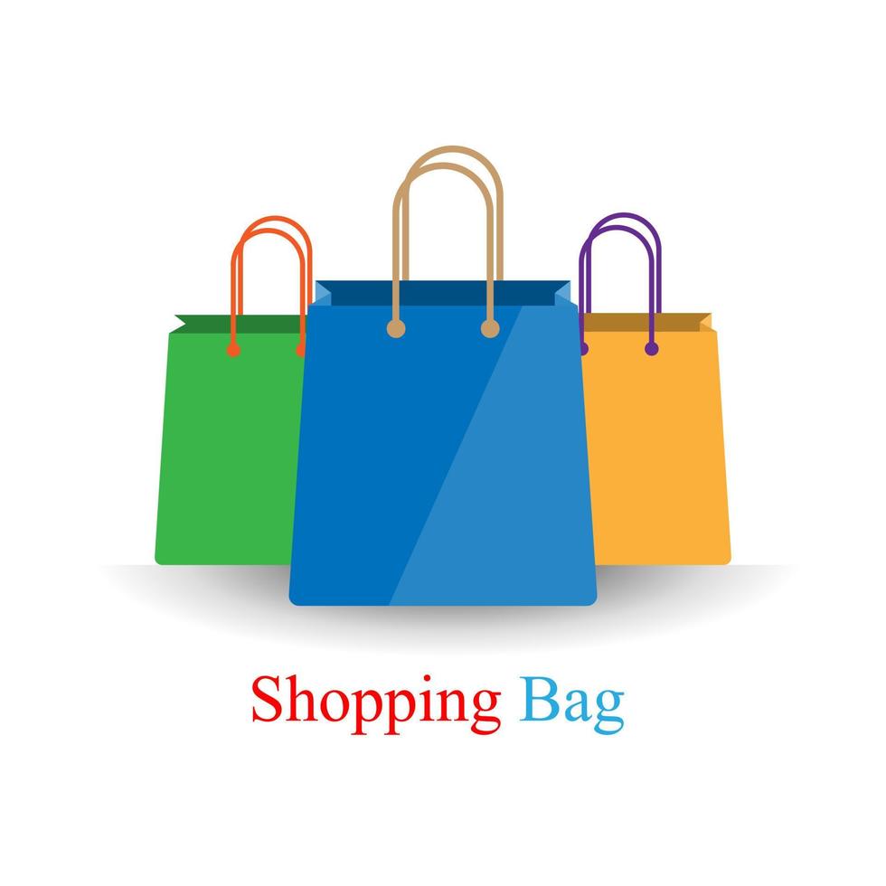 Simple vector flat design of colorful shopping bag with title, paper bag for carry and contain retail, marketing and big sale promotion related thing small shadow white background