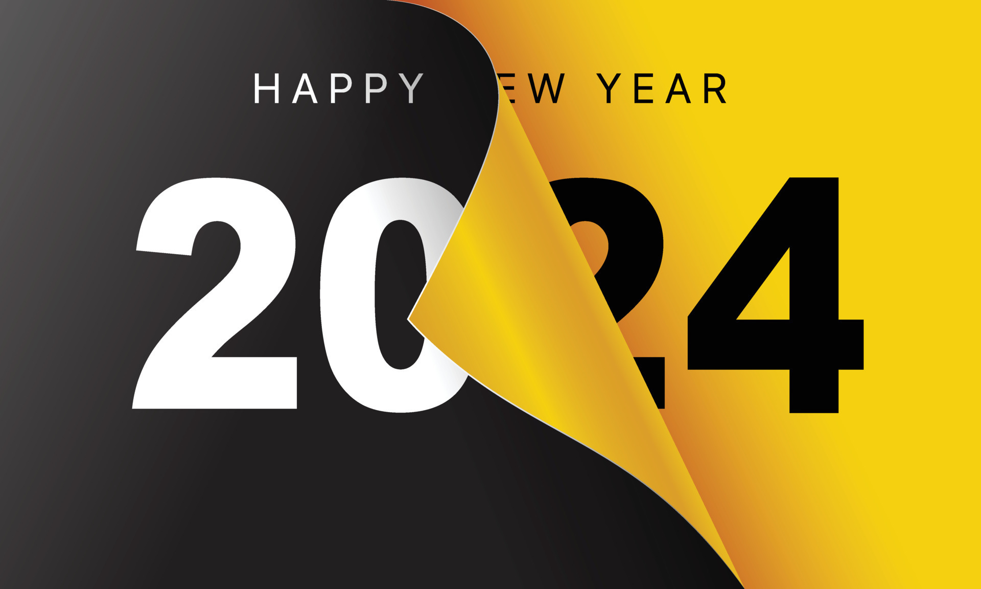 Happy New Year 2024 greeting card design template. End of 2023 and