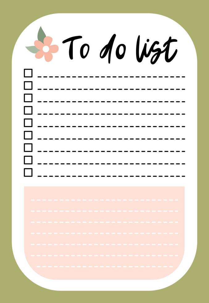 Daily planner, to-do list decorated with flower and trendy lettering. Vector illustration
