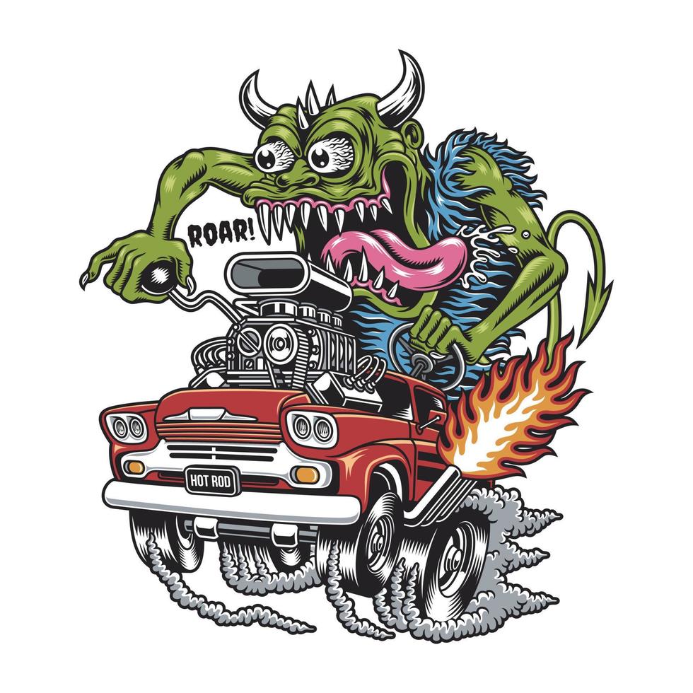 Monster Driving Hot Rod Cartoon Vector Graphics