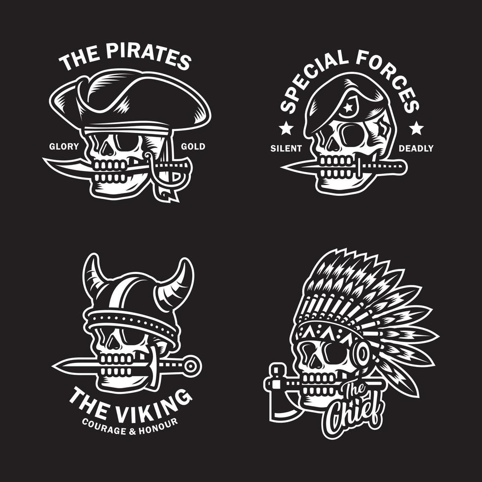 Skull Logo Vector Illustration In Black and White