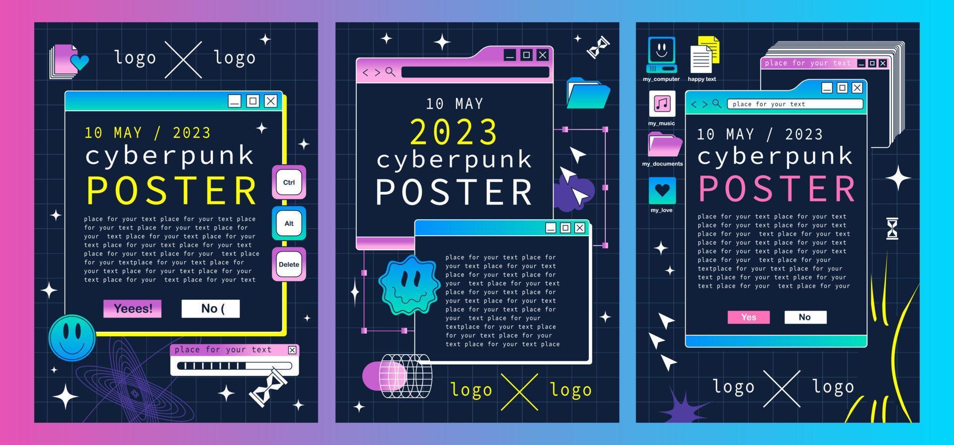 The screen of an old retro PC in the y2k style. Retro wave and vaporwave poster. Bright vintage computer interface vector