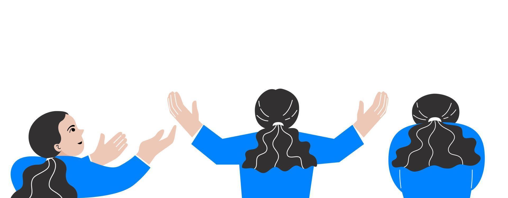 llustration set of business woman with posture hands, flat vector illustration.