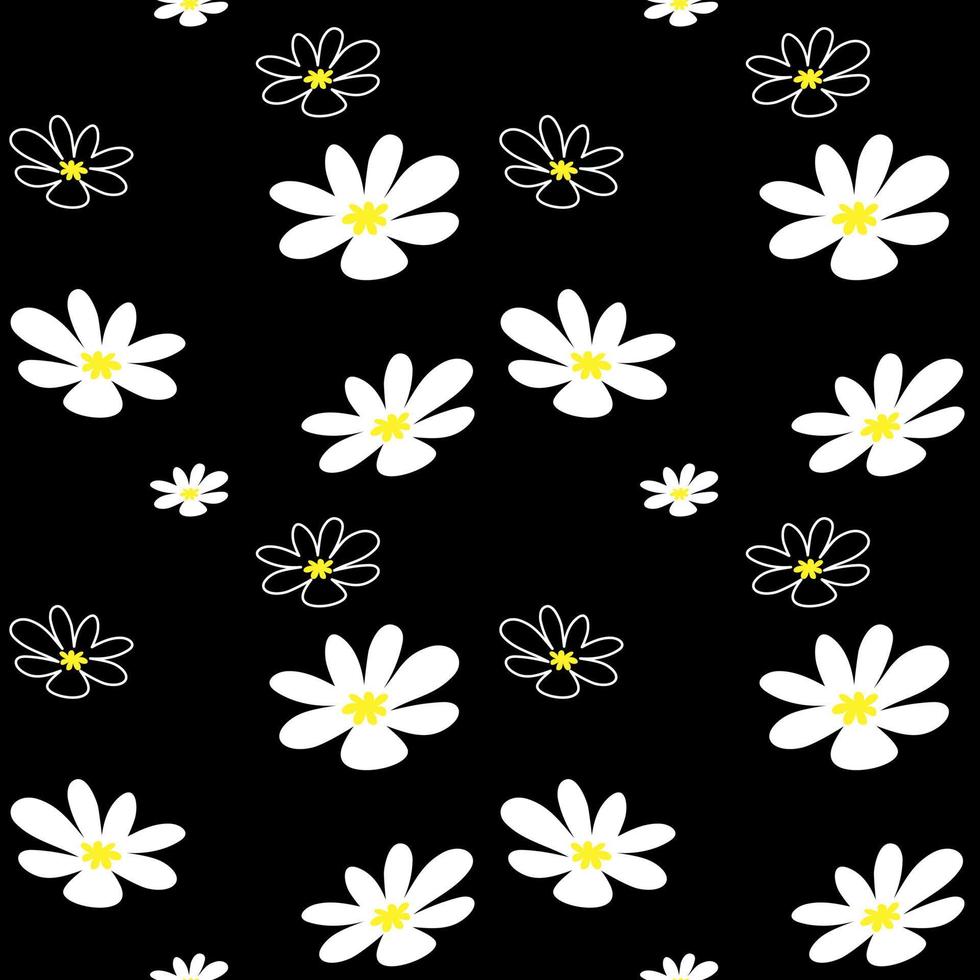 Seamless pattern with white daisies on black color. vector