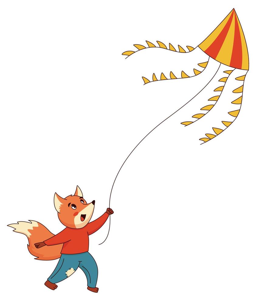 Cute cartoon baby fox with a kite isolated on white background vector