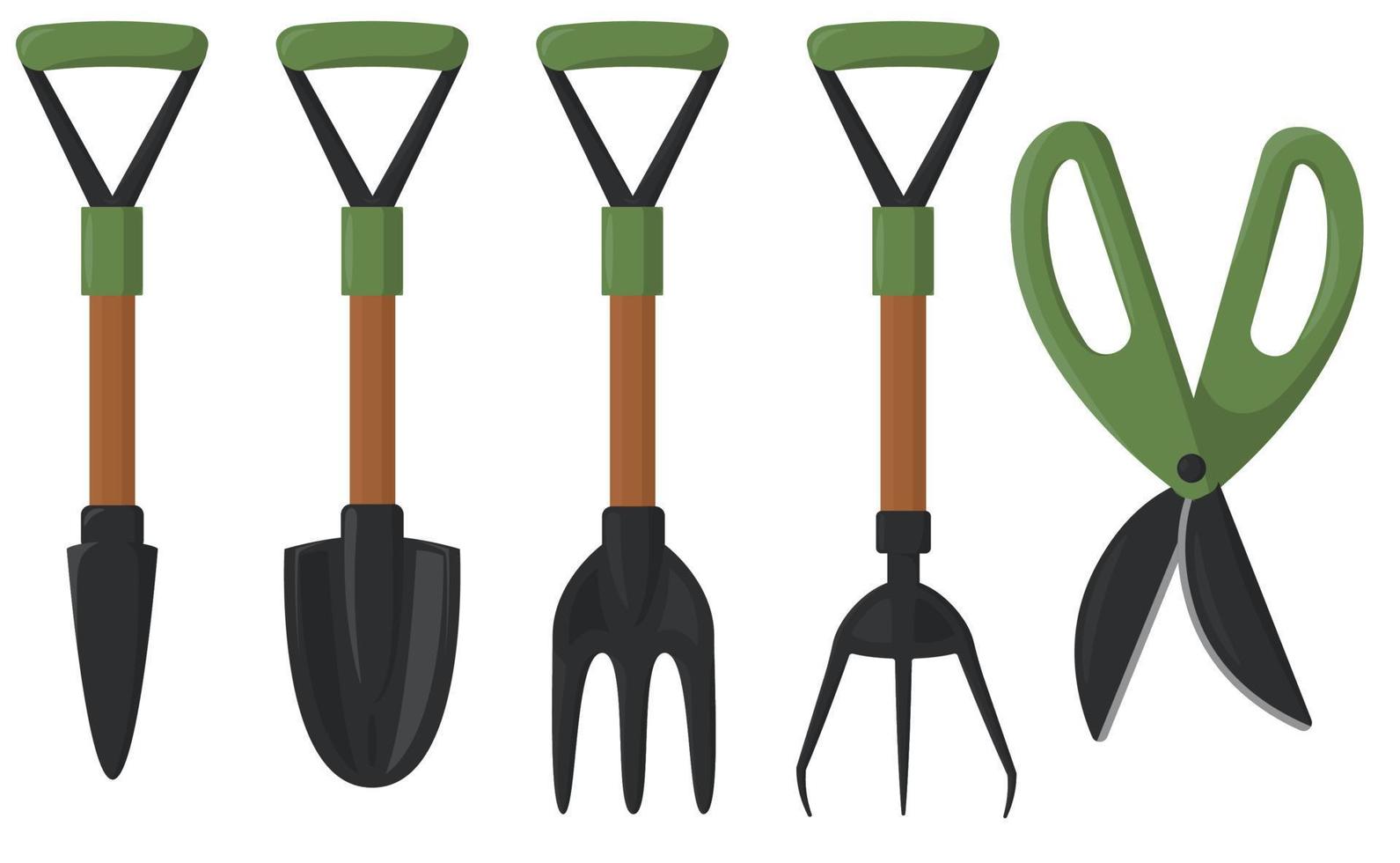 Set of small gardening tools vector flat.