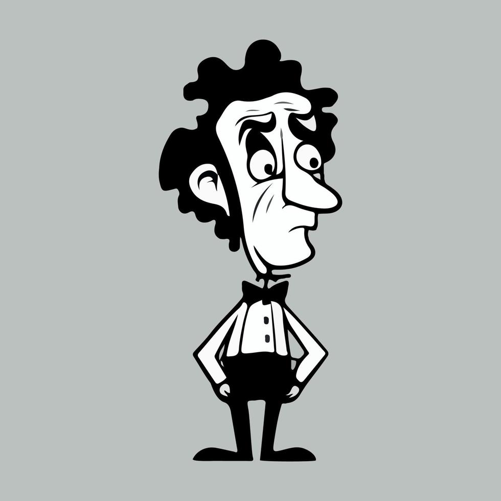 Black and white cartoon character vector illustration with isolated background