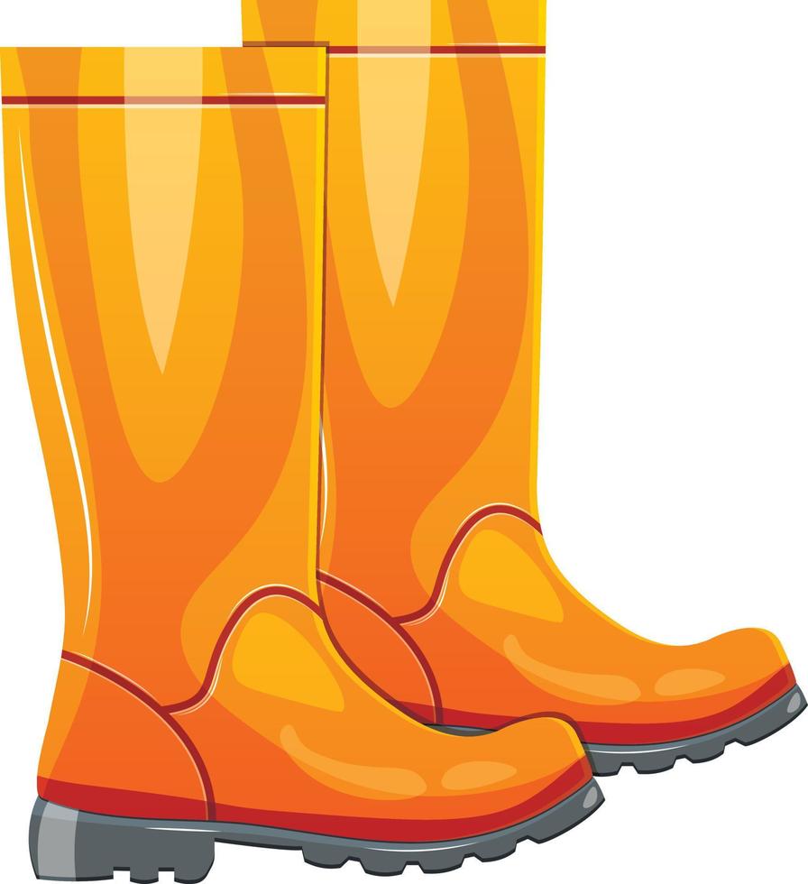 Orange rain rubber boots. Cartoon rain boots spring and autumn print, card, poster vector illustration