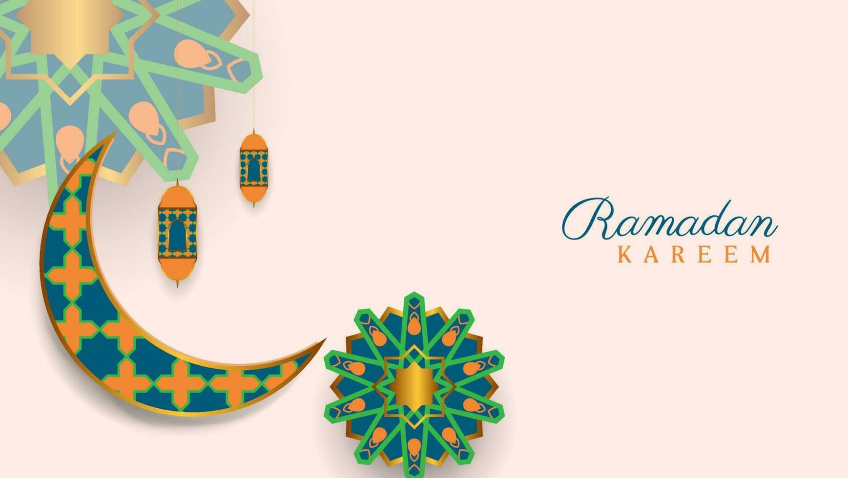 islamic background with moon, lantern and mandala for ramadan kareem, eid mubarak, eid al-fitr, eid al-adha, islamic new year, etc. islamic vector illustration