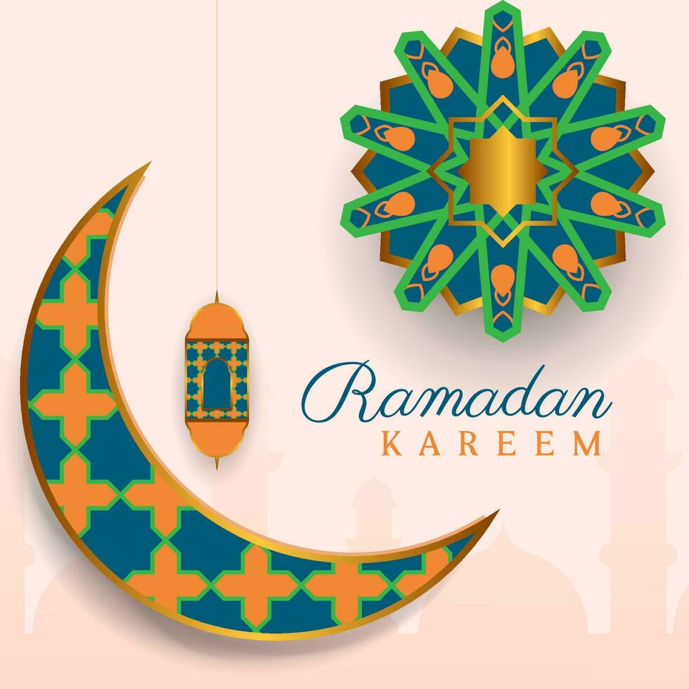 islamic background with moon, lantern and mandala for ramadan kareem, eid mubarak, eid al-fitr, eid al-adha, islamic new year, etc. islamic vector illustration