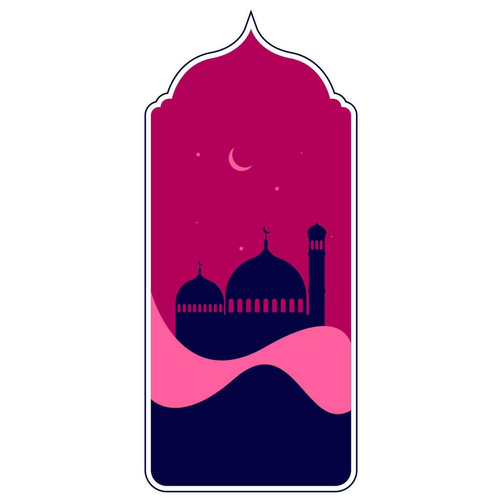 oriental style Islamic windows and arches with moon and mosque. islamic vector illustration
