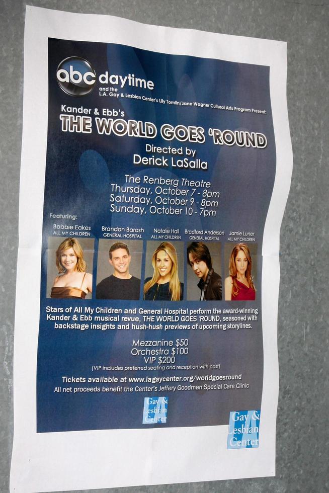 LOS ANGELES  OCT 7  Poster arrives at the THE WORLD GOES ROUND Play  at Renberg TheatreTheatre on October 7 2010 in Los Angeles CA photo