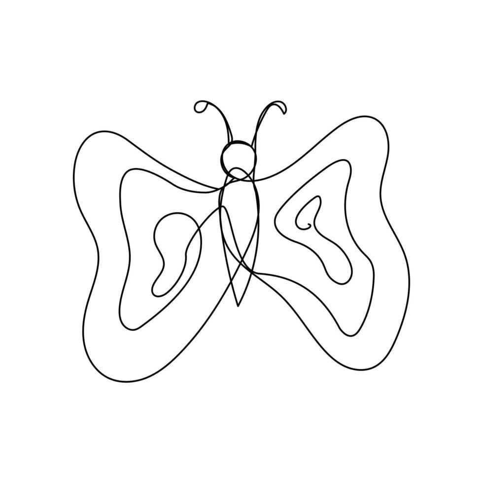 mariposa dibujado con uno línea. vector garabatear